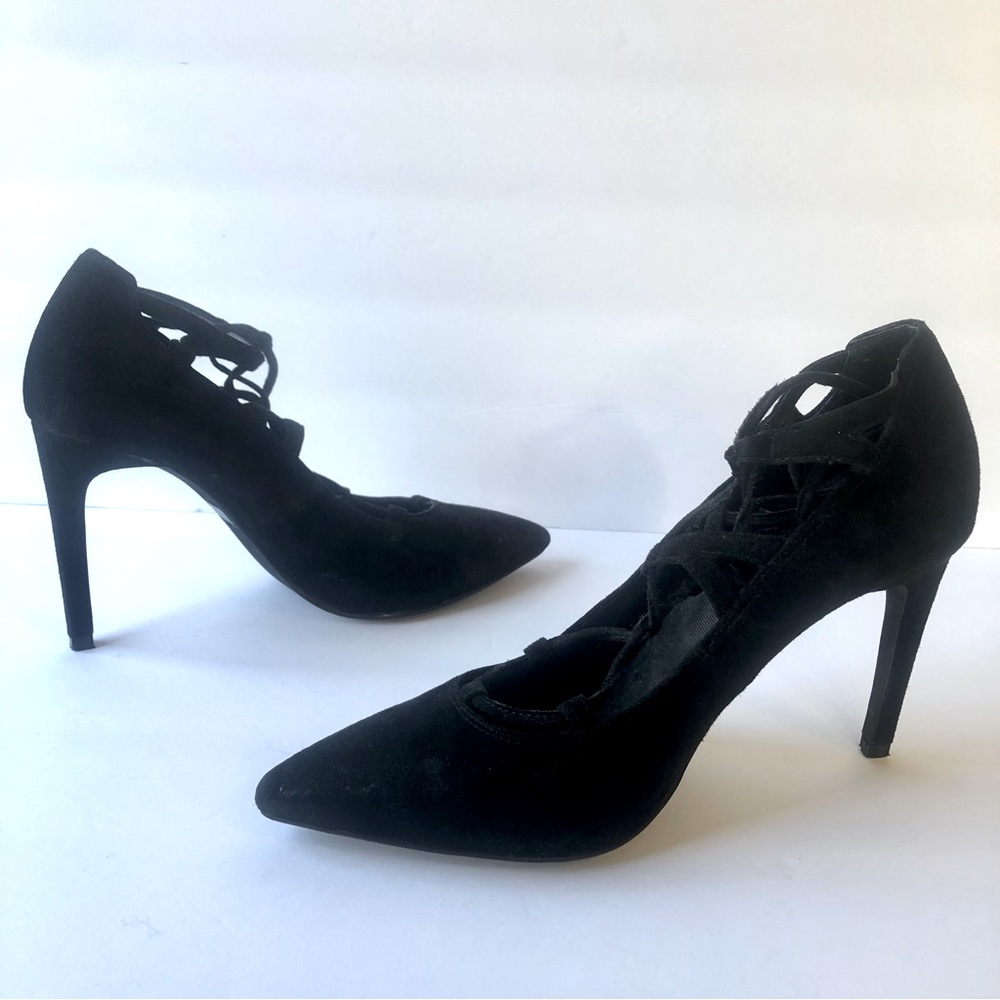 JEFFEREY CAMPBELL BLACK SUEDE LACE UP ANKLE WRAP TIE PUMPS SIZE 7